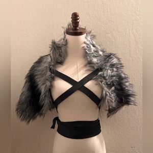 Faux Fur Pelt Cape with Leather Straps